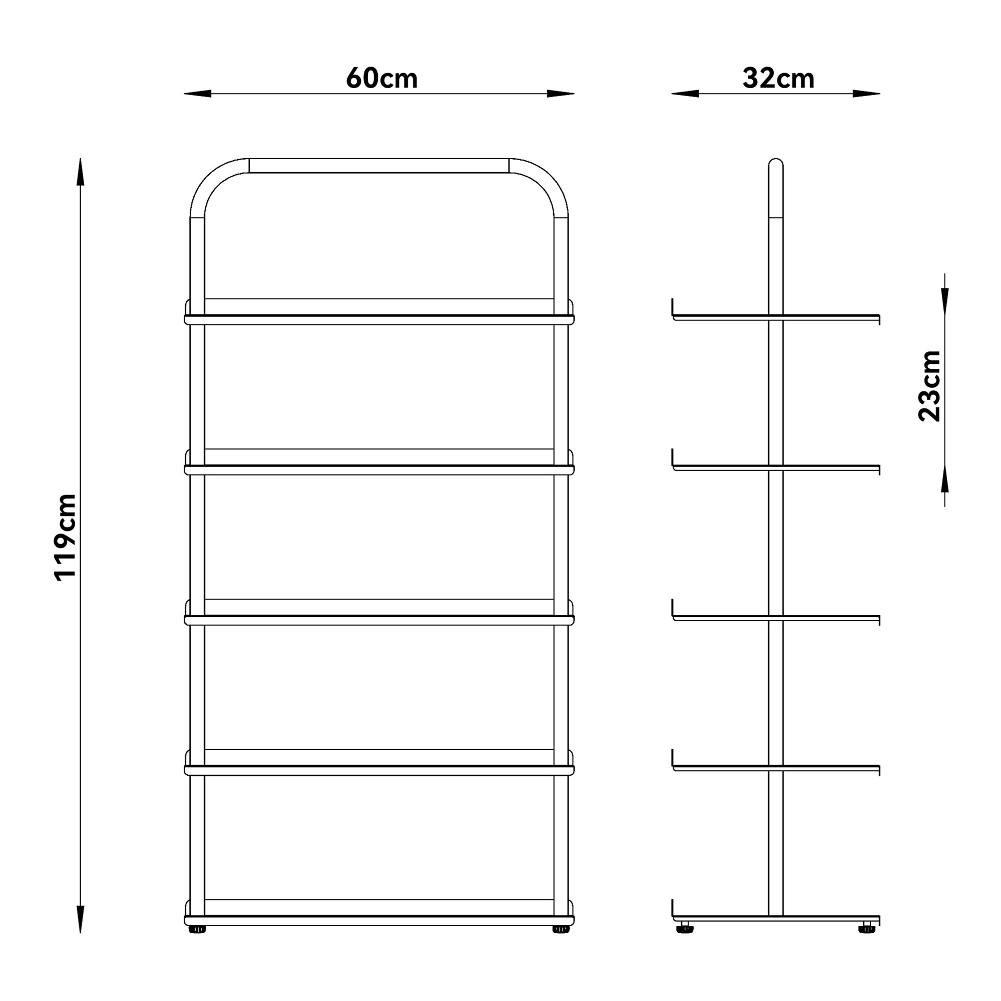 Scaffale Portascarpe Poytya Scarpiera a 5 Livelli 119 x 60 x 32 cm - Nero [en.casa]