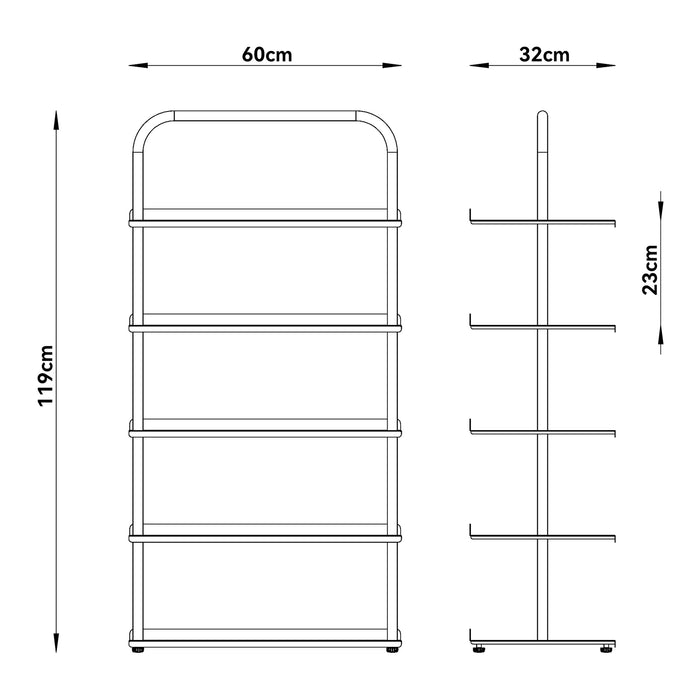 Scaffale Portascarpe Poytya Scarpiera a 5 Livelli 119 x 60 x 32 cm - Nero [en.casa]