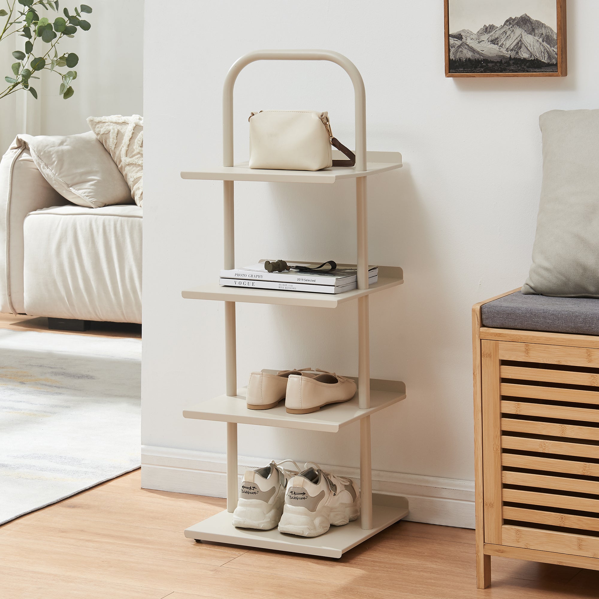 Scaffale Portascarpe Poytya Scarpiera a 4 Livelli 96 x 34 x 32 cm - Color Champagne [en.casa]
