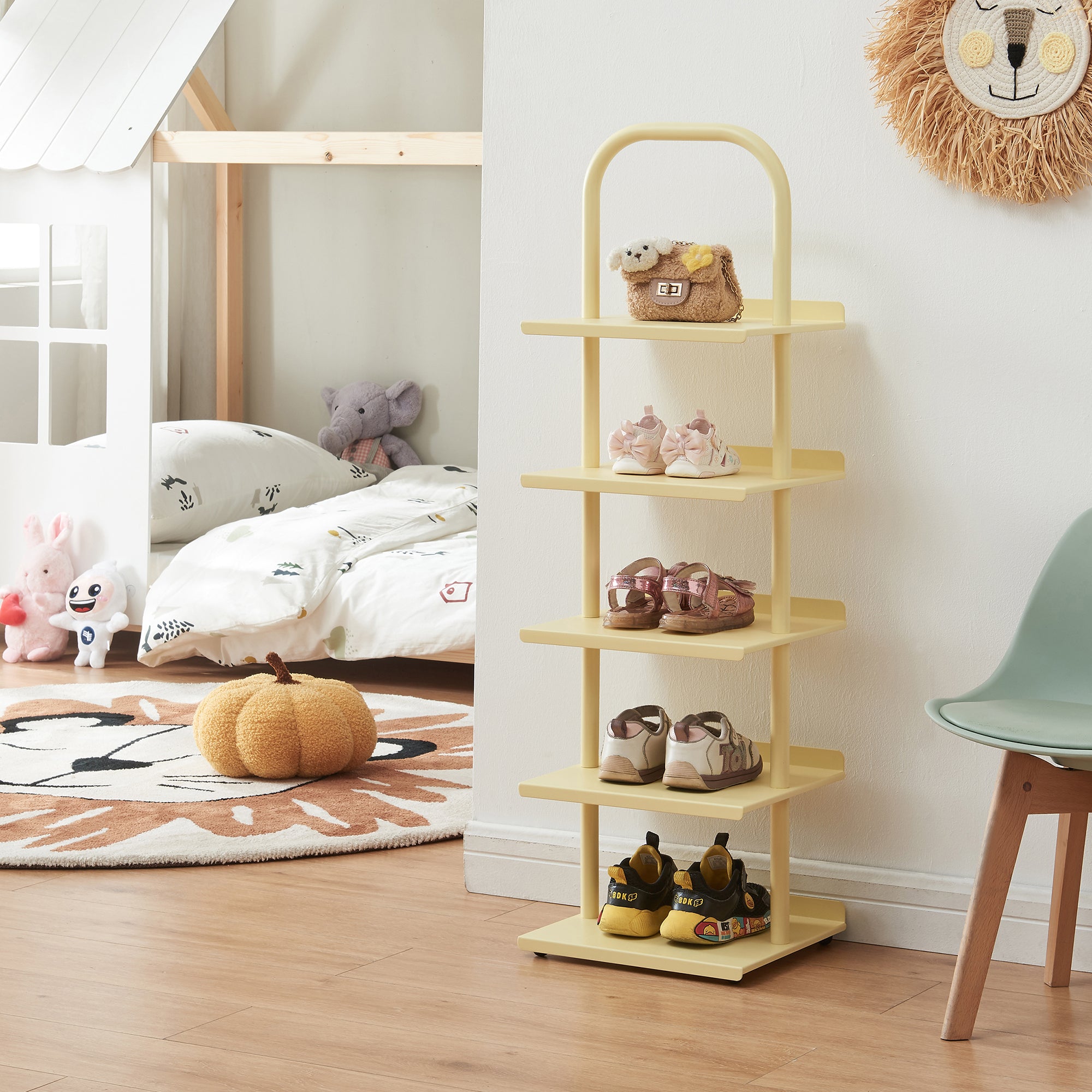 Scarpiera Poytya per Cameretta Scaffale in Acciaio 96x30x27 cm - Vaniglia [en.casa]