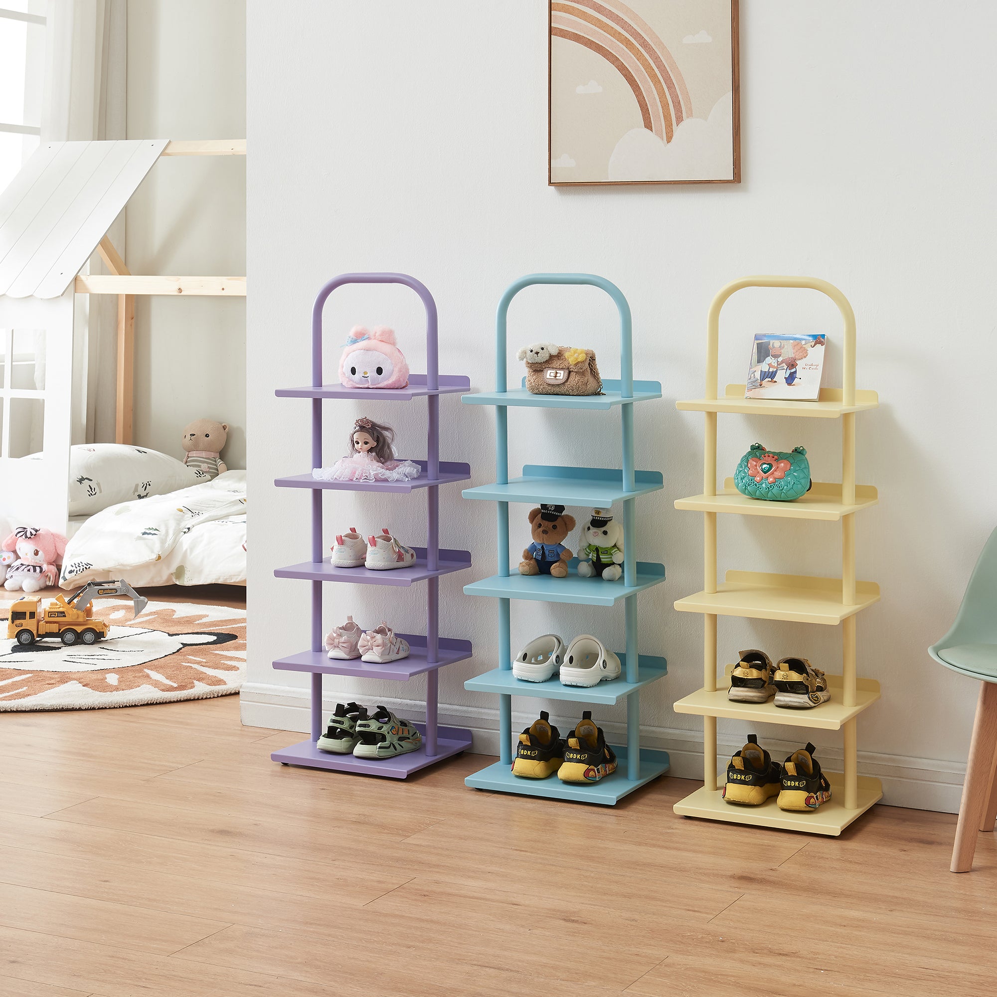 Scarpiera Poytya per Cameretta Scaffale in Acciaio 96x30x27 cm - Vaniglia [en.casa]