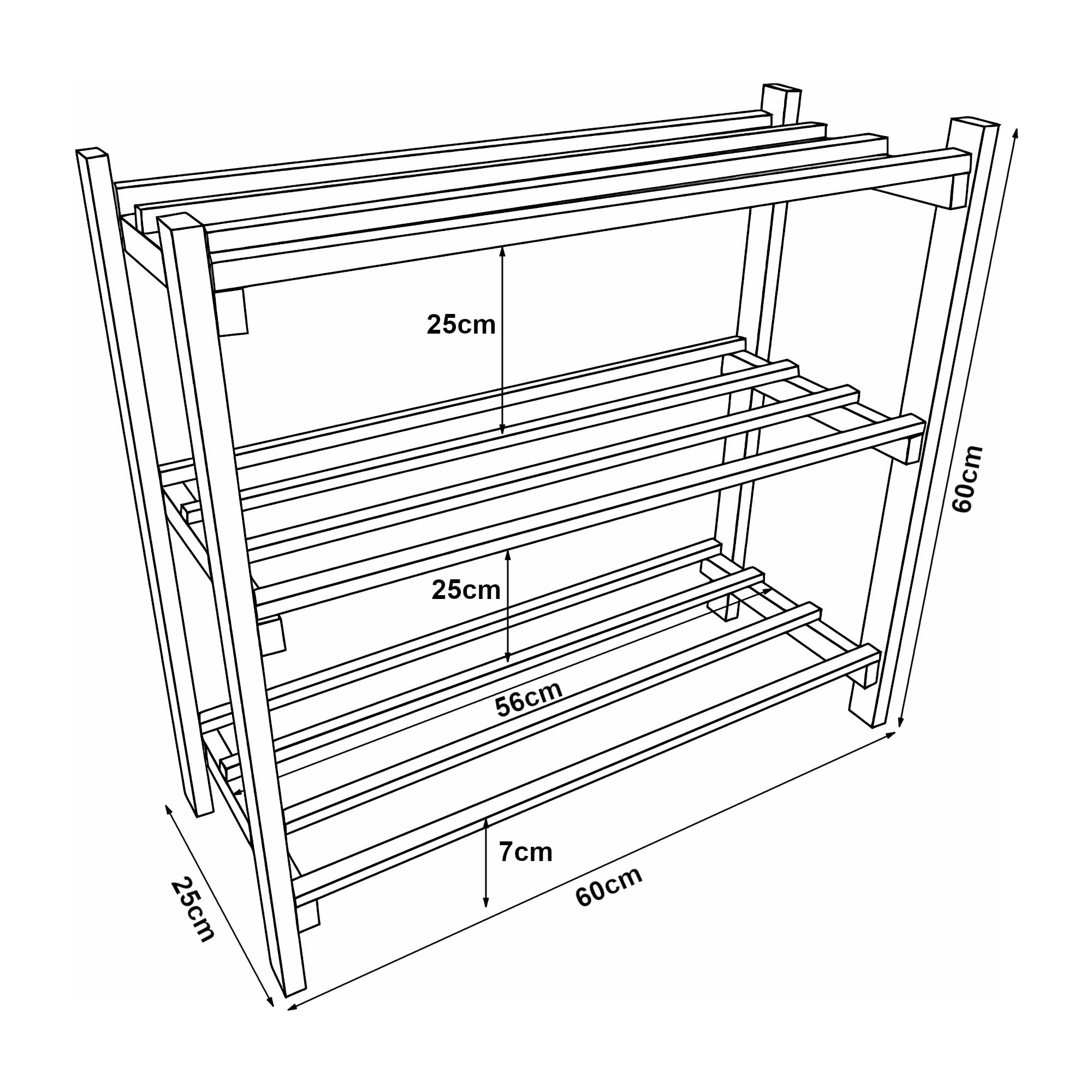 Scaffale Portascarpe Keuruu Scarpiera a 3 Ripiani 60 x 60 x 25 cm Legno di Pino Naturale [en.casa]