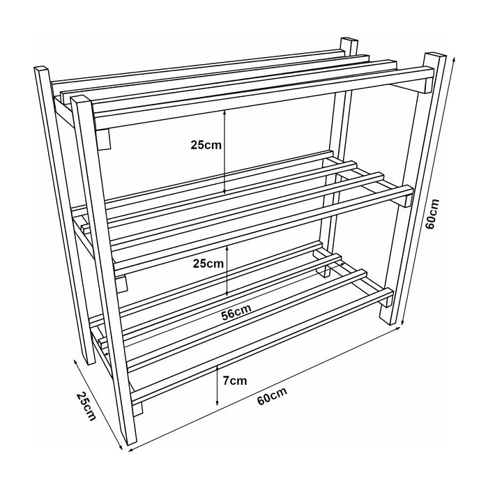 Scaffale Portascarpe Keuruu Scarpiera a 3 Ripiani 60 x 60 x 25 cm Legno di Pino Naturale [en.casa]