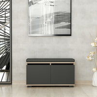 Panchina Portascarpe 'Brande' Scarpiera con 2 Ante a Ribalta e Seduta Imbottita - Effetto Rovere / Nero [en.casa]