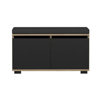 Panchina Portascarpe 'Brande' Scarpiera con 2 Ante a Ribalta e Seduta Imbottita - Effetto Rovere / Nero [en.casa]