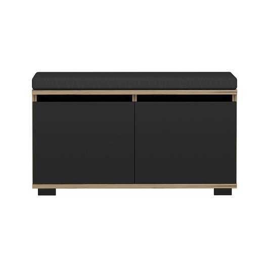 Panchina Portascarpe 'Brande' Scarpiera con 2 Ante a Ribalta e Seduta Imbottita - Effetto Rovere / Nero [en.casa]