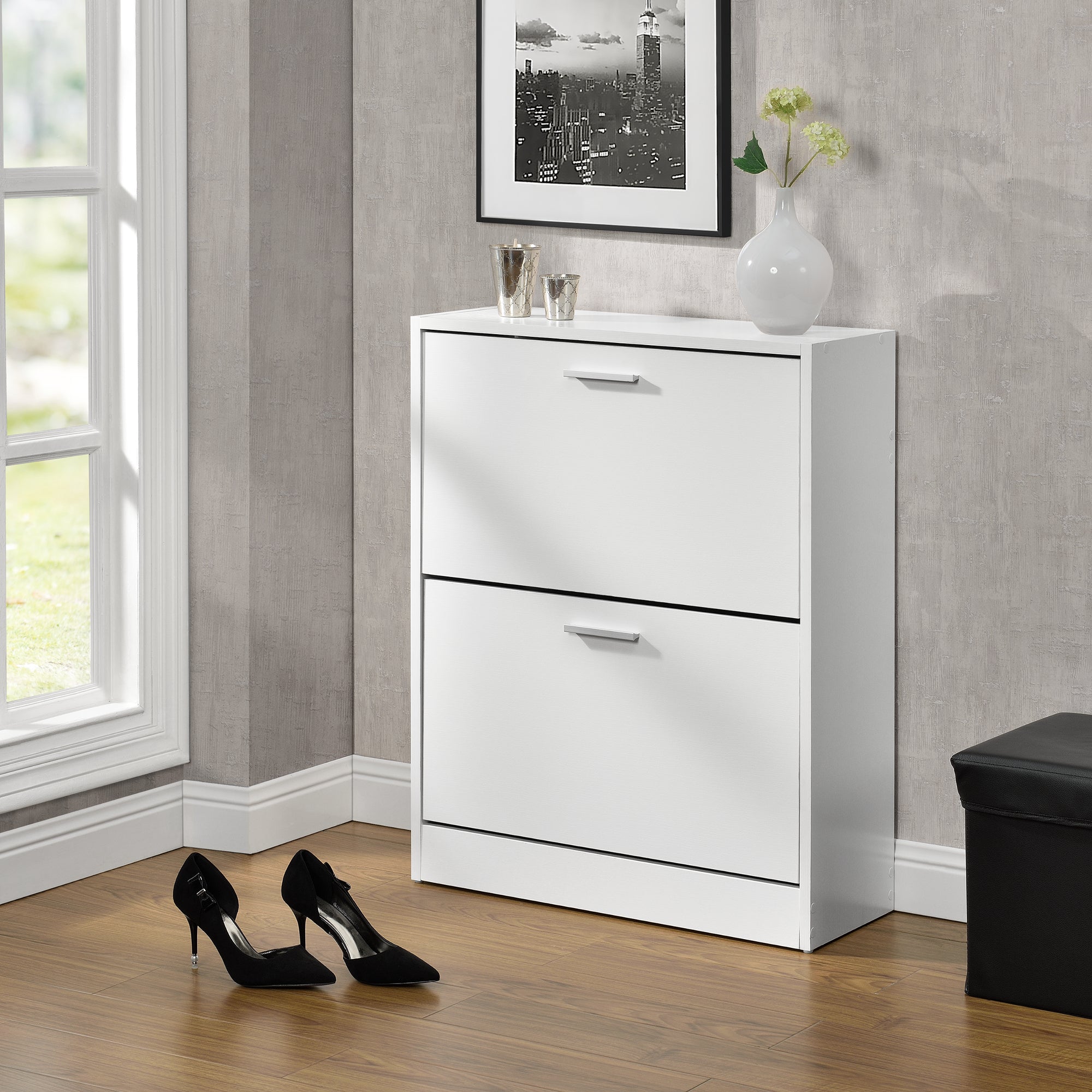 Scarpiera Sykkylven con 2 Contenitori Ribaltabili - Bianco [en.casa]