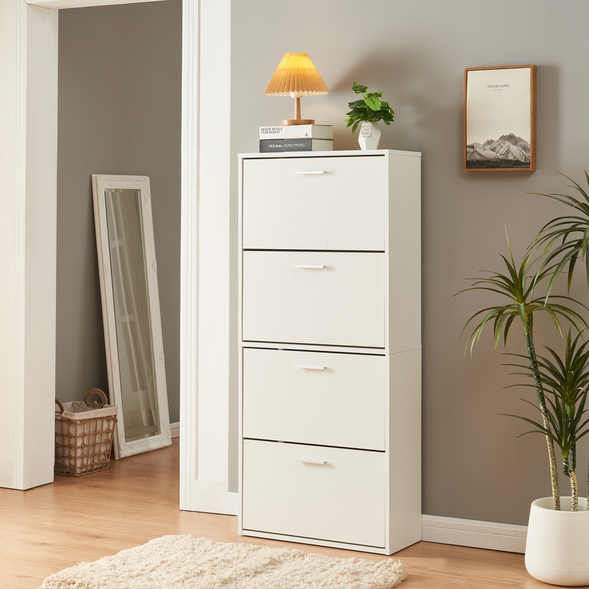 Scarpiera Sykkylven con 4 Contenitori Ribaltabili - Bianco [en.casa]