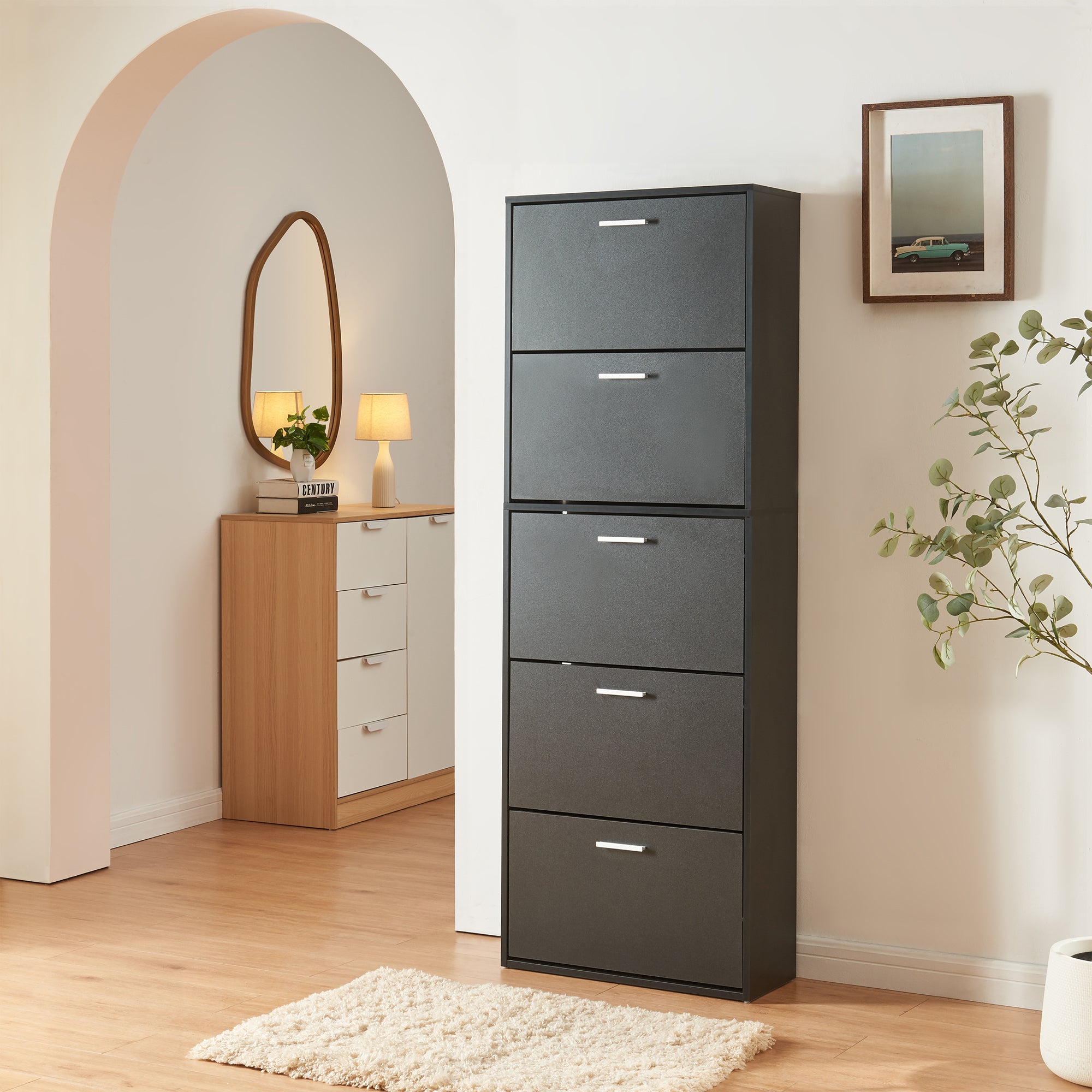 Scarpiera Sykkylven con 5 Contenitori Ribaltabili - Nero [en.casa]