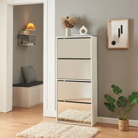 Scarpiera Stretta Lund con Ante a Specchio e 4 Contenitori Ribaltabili - Bianco [en.casa]