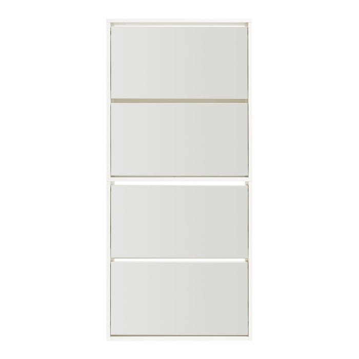 Scarpiera Stretta Lund con Ante a Specchio e 4 Contenitori Ribaltabili - Bianco [en.casa]