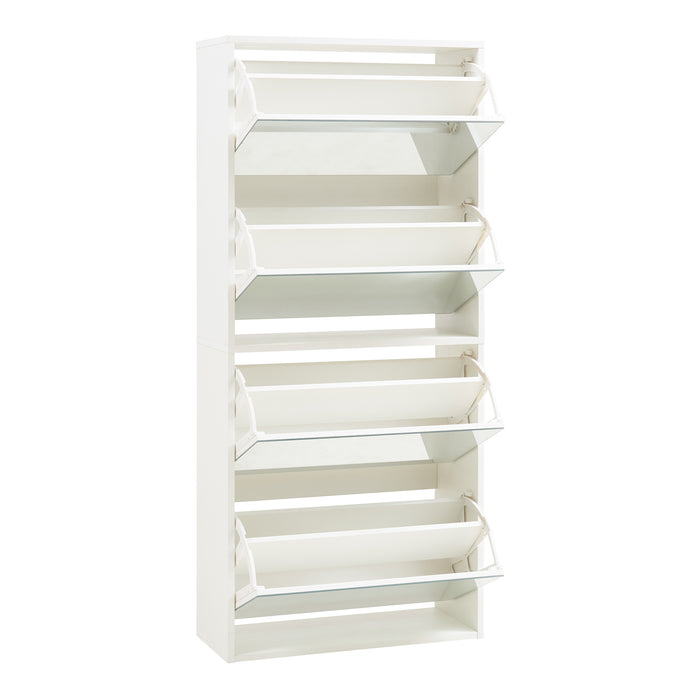 Scarpiera Stretta Lund con Ante a Specchio e 4 Contenitori Ribaltabili - Bianco [en.casa]