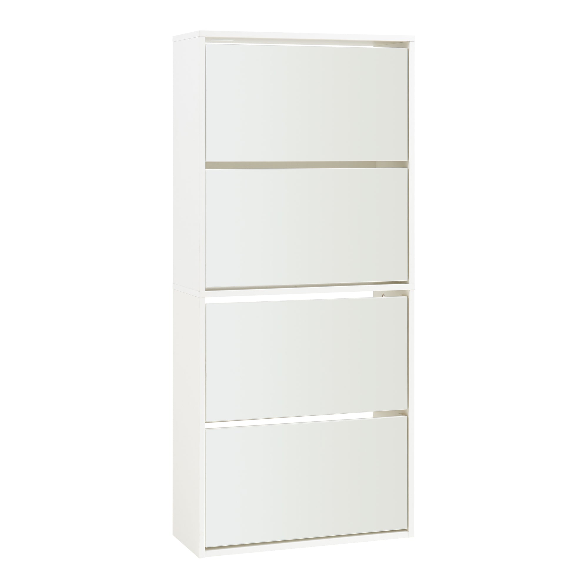 Scarpiera Stretta Lund con Ante a Specchio e 4 Contenitori Ribaltabili - Bianco [en.casa]