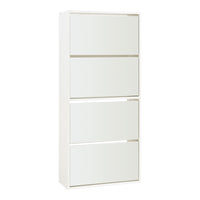 Scarpiera Stretta Lund con Ante a Specchio e 4 Contenitori Ribaltabili - Bianco [en.casa]