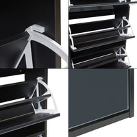 Scarpiera Stretta Lund con Ante a Specchio e 4 Contenitori Ribaltabili - Nero [en.casa]