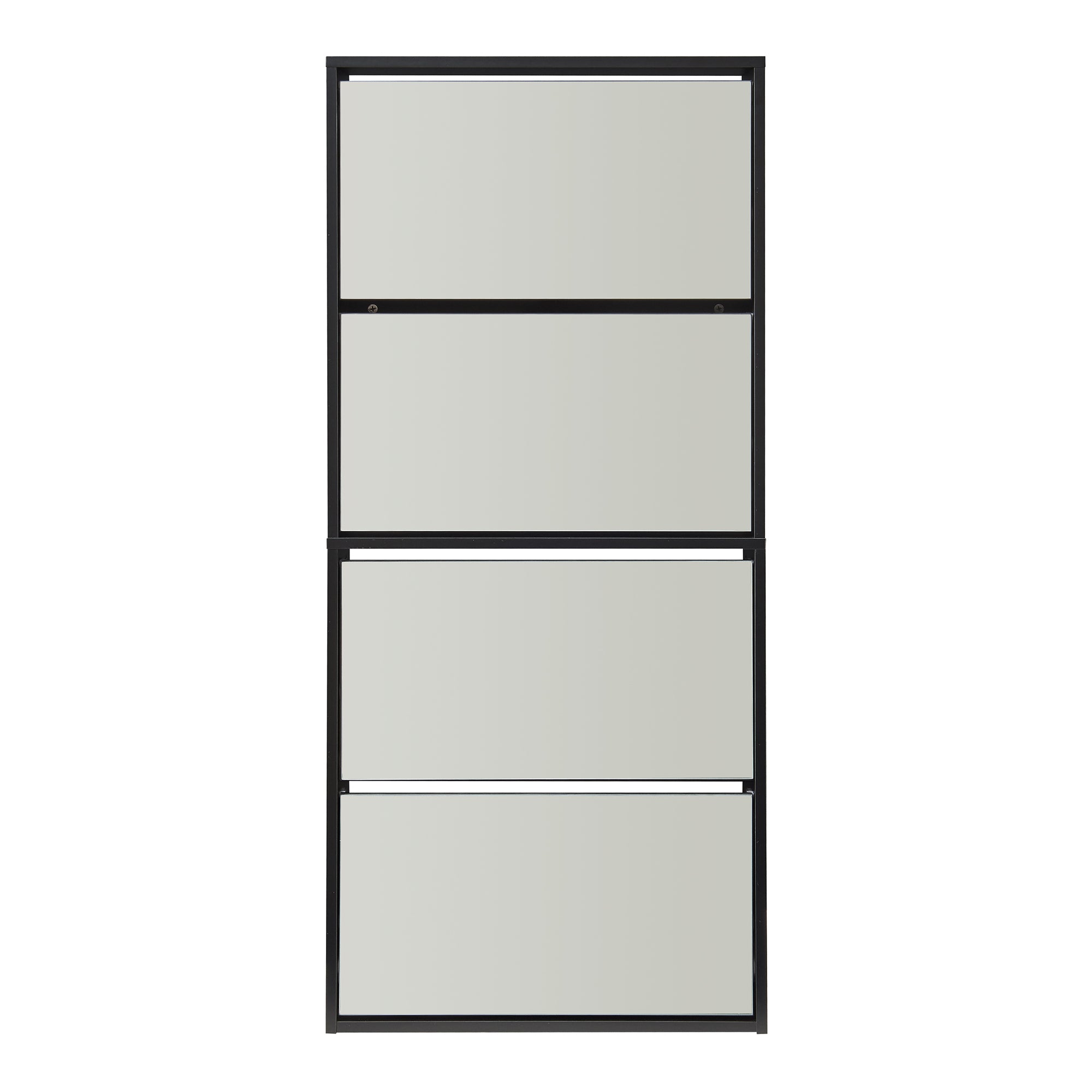 Scarpiera Stretta Lund con Ante a Specchio e 4 Contenitori Ribaltabili - Nero [en.casa]