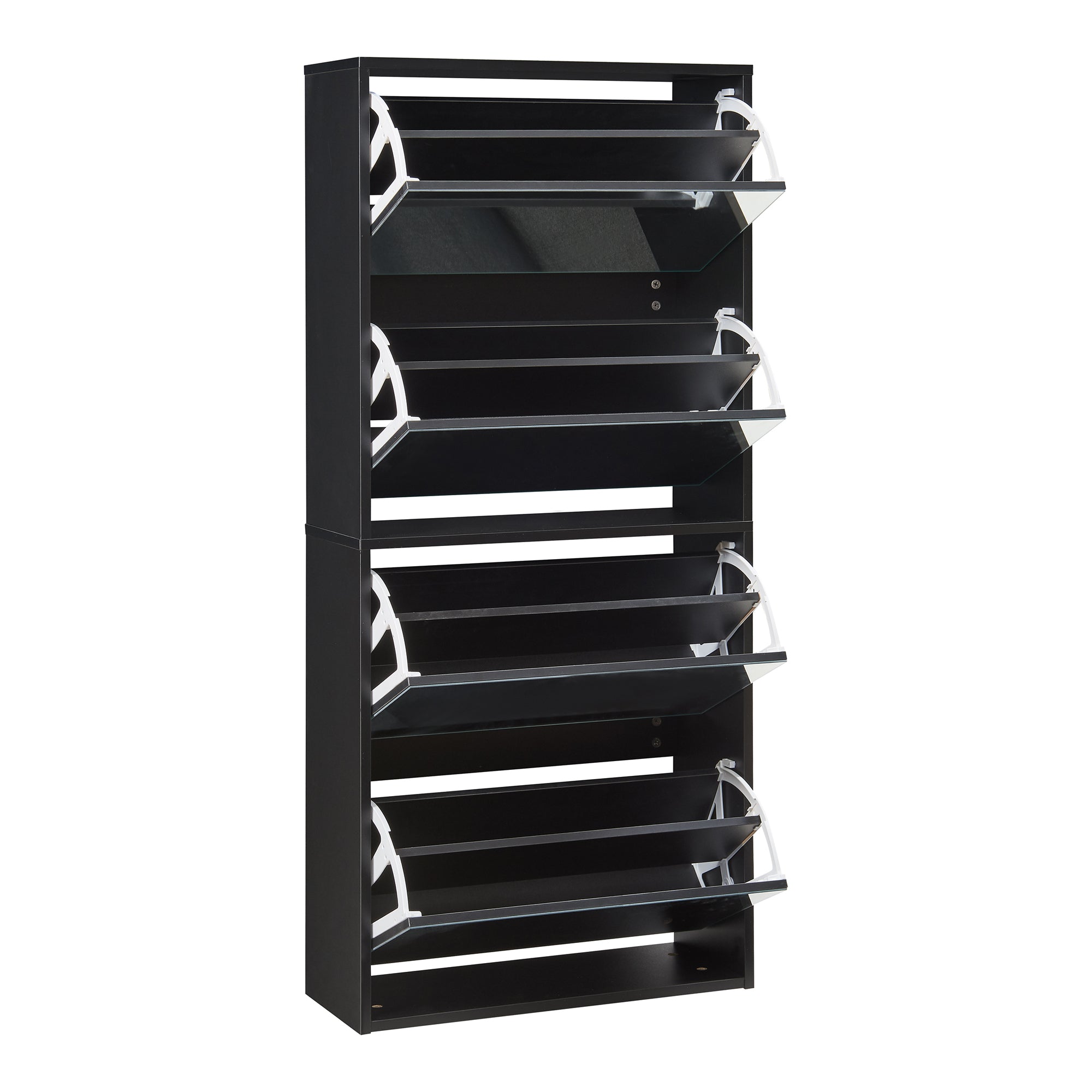 Scarpiera Stretta Lund con Ante a Specchio e 4 Contenitori Ribaltabili - Nero [en.casa]