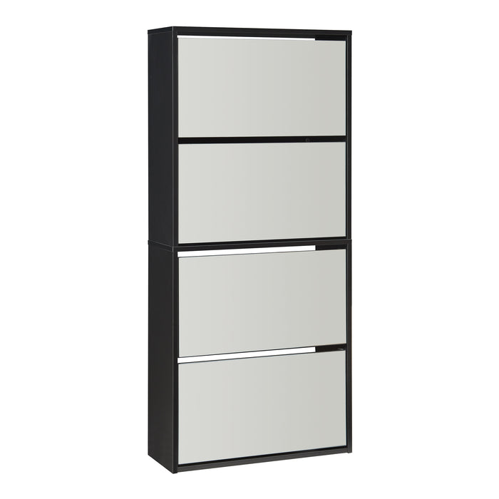 Scarpiera Stretta Lund con Ante a Specchio e 4 Contenitori Ribaltabili - Nero [en.casa]