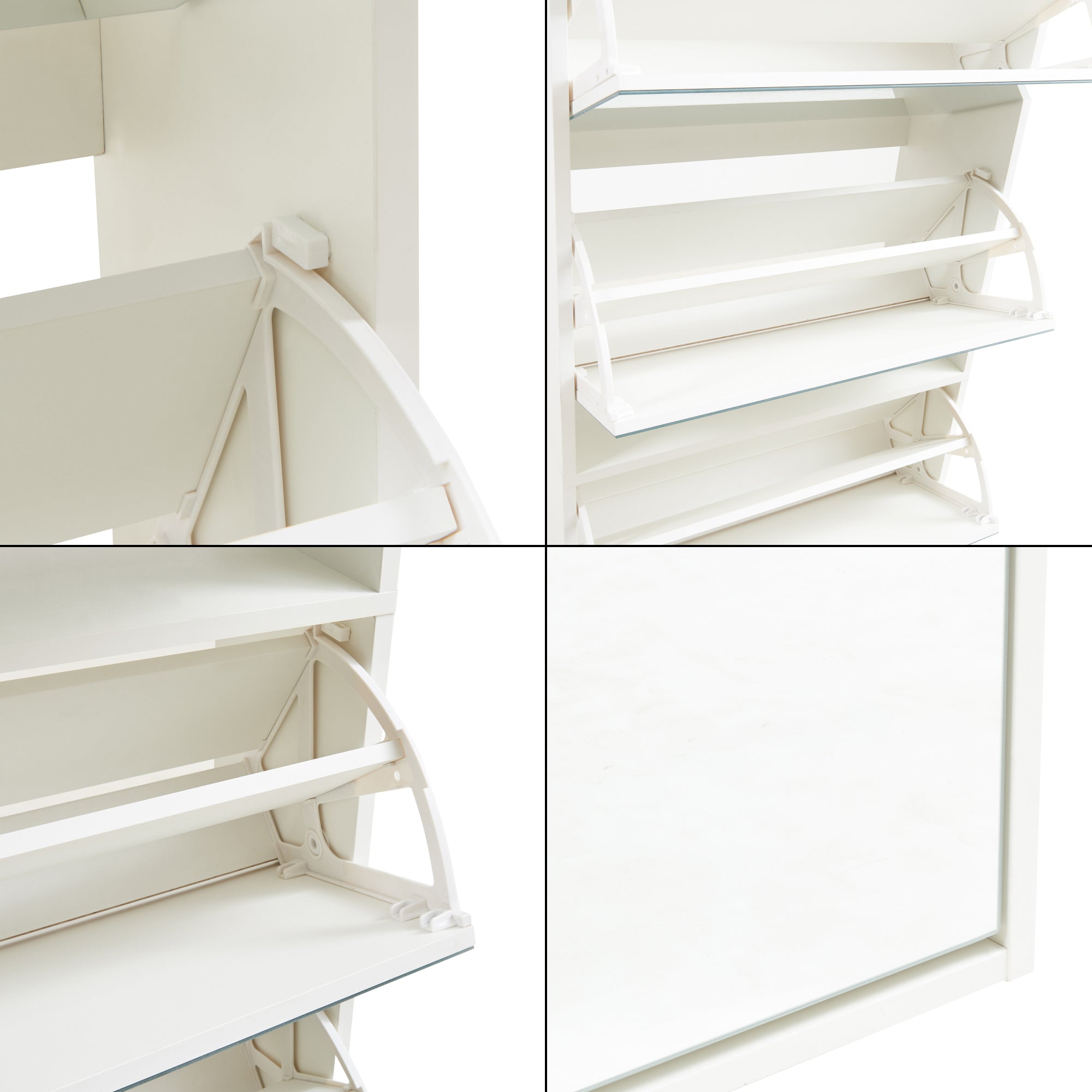 Scarpiera Stretta Lund con Ante a Specchio e 5 Contenitori Ribaltabili - Bianco [en.casa]