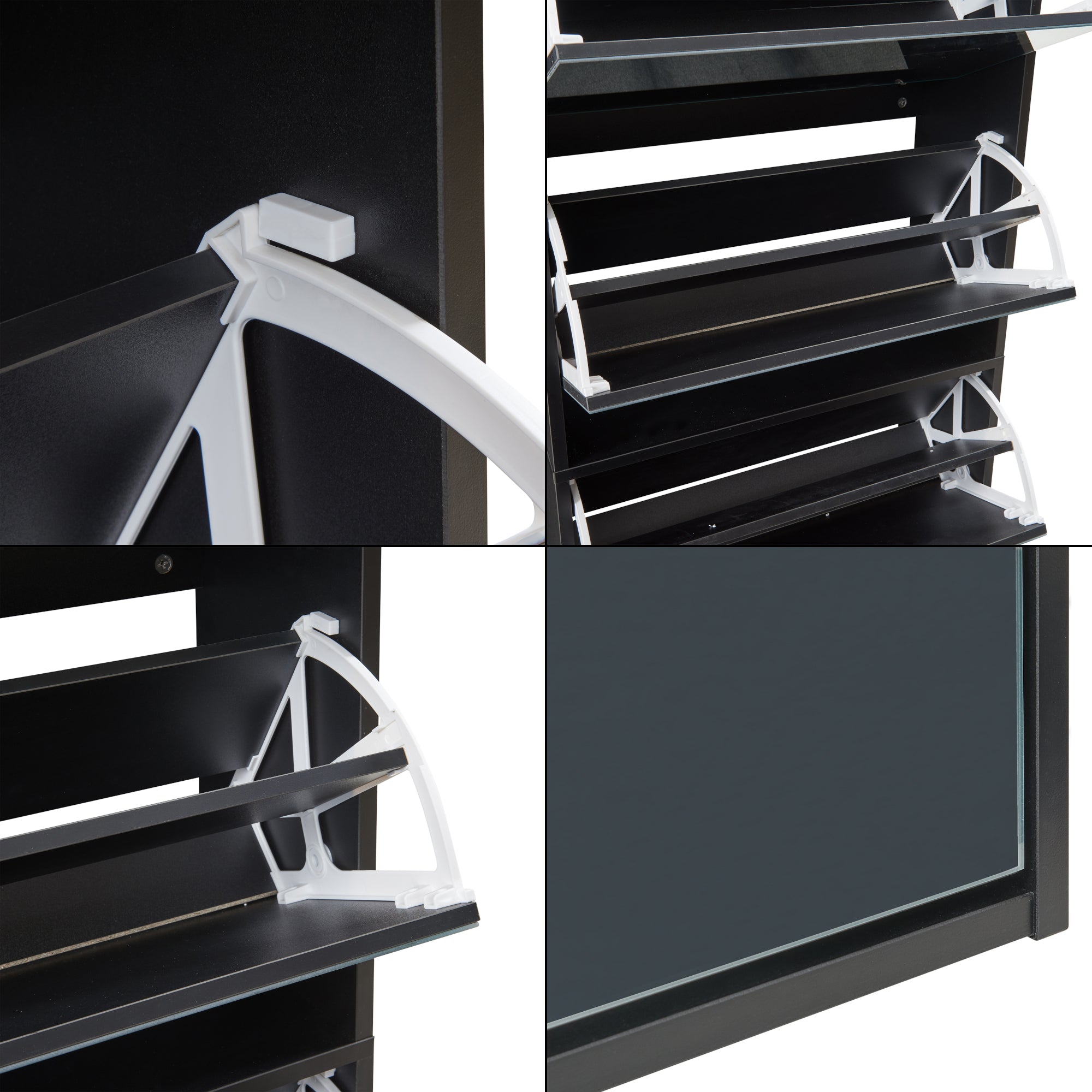 Scarpiera Stretta Lund con Ante a Specchio e 5 Contenitori Ribaltabili - Nero [en.casa]