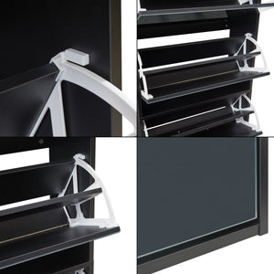 Scarpiera Stretta Lund con Ante a Specchio e 5 Contenitori Ribaltabili - Nero [en.casa]