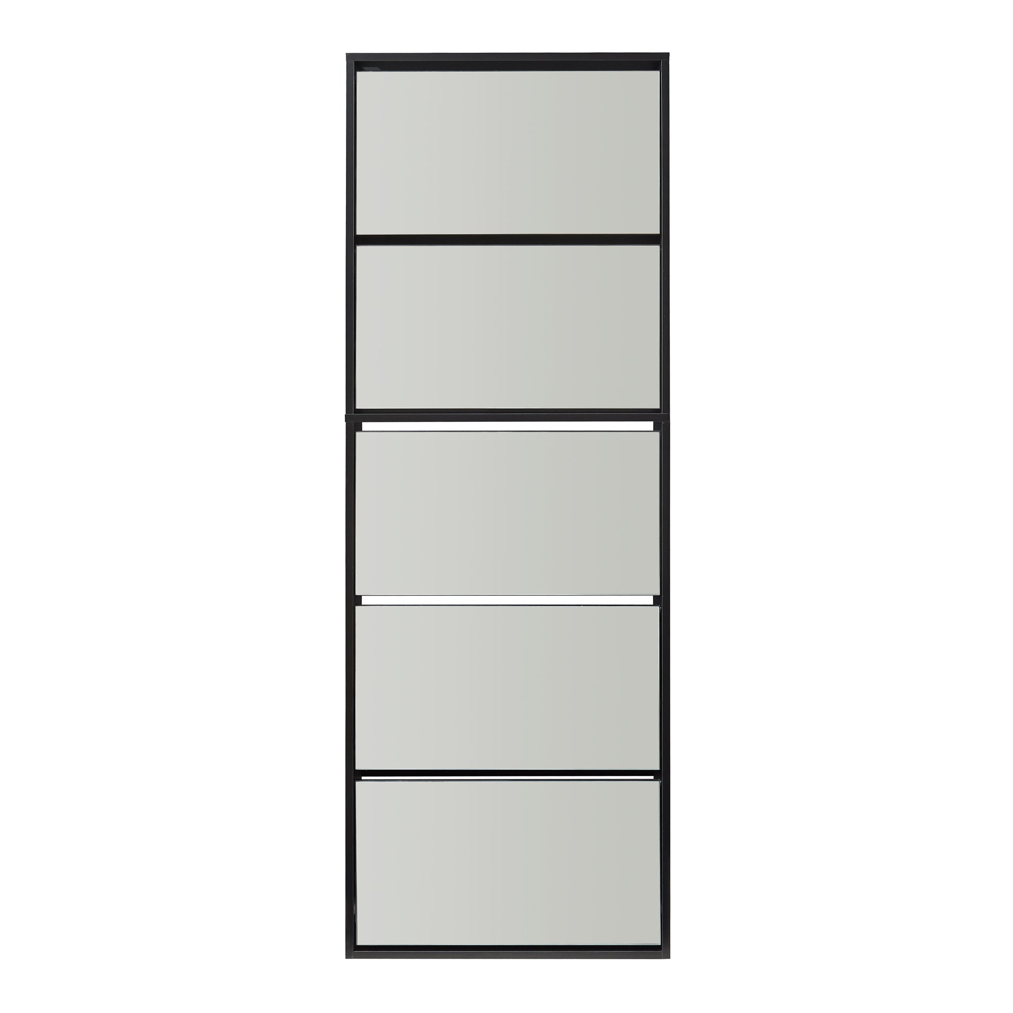 Scarpiera Stretta Lund con Ante a Specchio e 5 Contenitori Ribaltabili - Nero [en.casa]