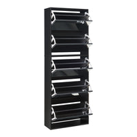 Scarpiera Stretta Lund con Ante a Specchio e 5 Contenitori Ribaltabili - Nero [en.casa]