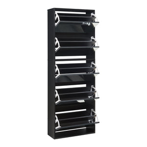 Scarpiera Stretta Lund con Ante a Specchio e 5 Contenitori Ribaltabili - Nero [en.casa]