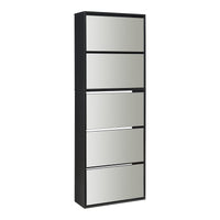 Scarpiera Stretta Lund con Ante a Specchio e 5 Contenitori Ribaltabili - Nero [en.casa]