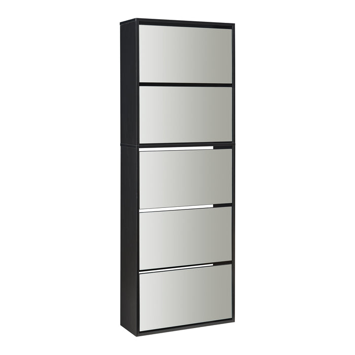 Scarpiera Stretta Lund con Ante a Specchio e 5 Contenitori Ribaltabili - Nero [en.casa]