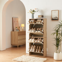 Scarpiera Stretta Lund con Ante a Specchio e 4 Contenitori Ribaltabili - Effetto Rovere Sonoma [en.casa]