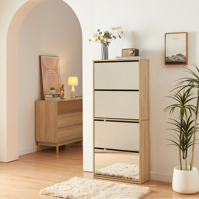 Scarpiera Stretta Lund con Ante a Specchio e 4 Contenitori Ribaltabili - Effetto Rovere Sonoma [en.casa]