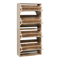 Scarpiera Stretta Lund con Ante a Specchio e 4 Contenitori Ribaltabili - Effetto Rovere Sonoma [en.casa]