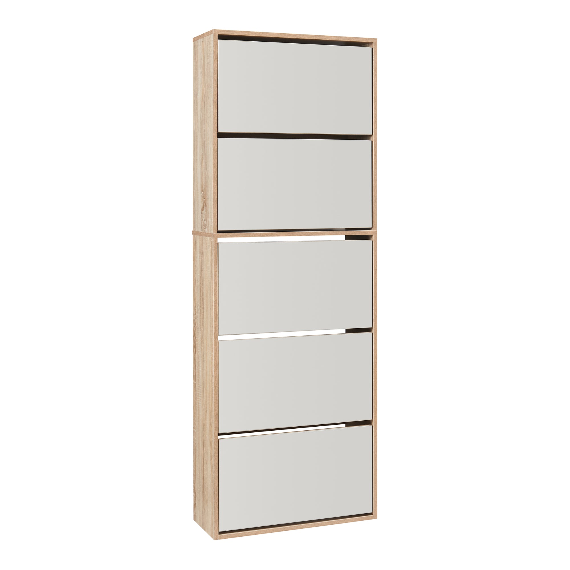 Scarpiera Stretta Lund con Ante a Specchio e 5 Contenitori Ribaltabili - Effetto Rovere Sonoma [en.casa]