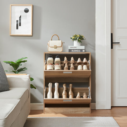 Scarpiera Sykkylven con 2 Contenitori Ribaltabili - Effetto Rovere Sonoma [en.casa]