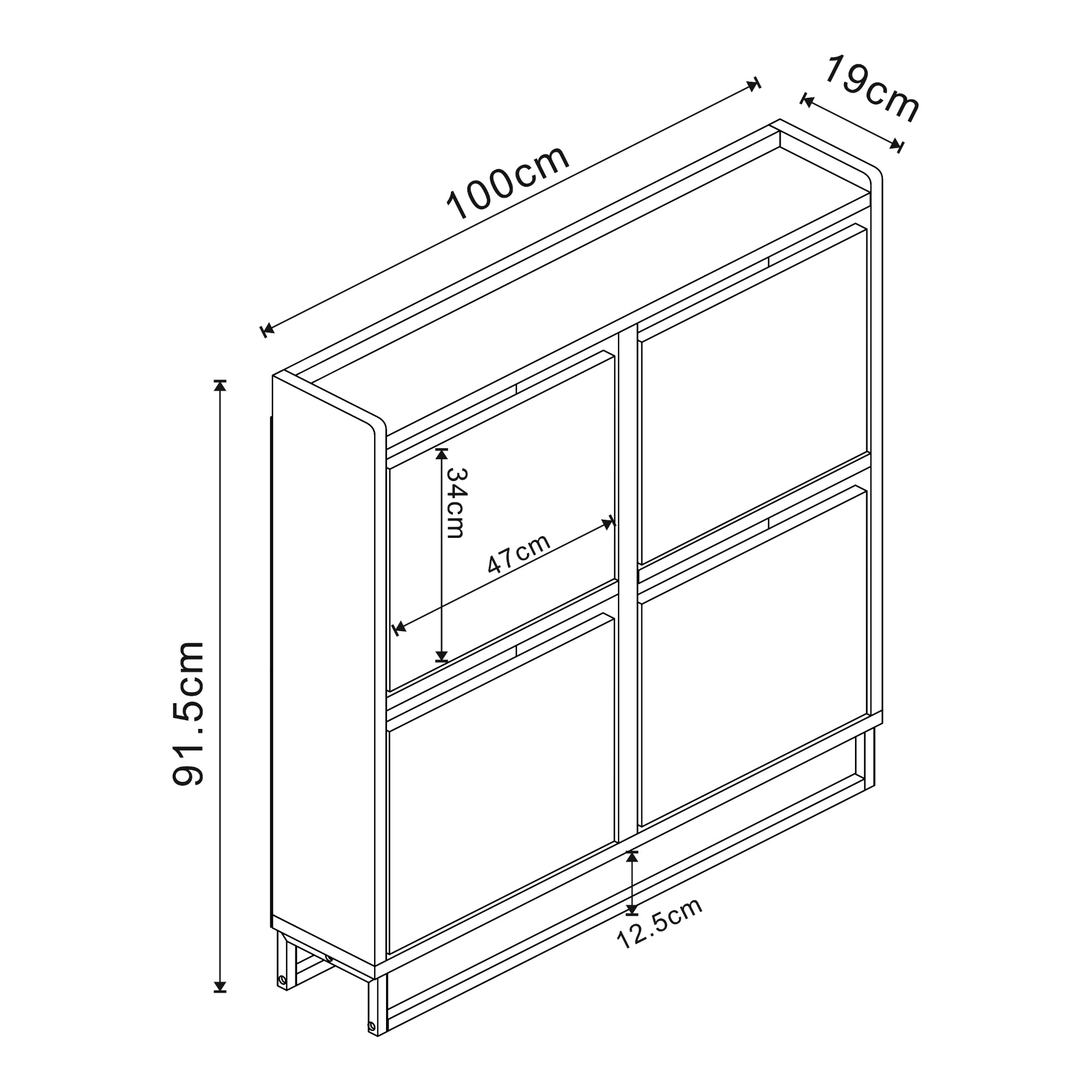 Scarpiera Ylitornio a 4 Contenitori Ribaltabili con Piedini a Cornice - Bianco [en.casa]