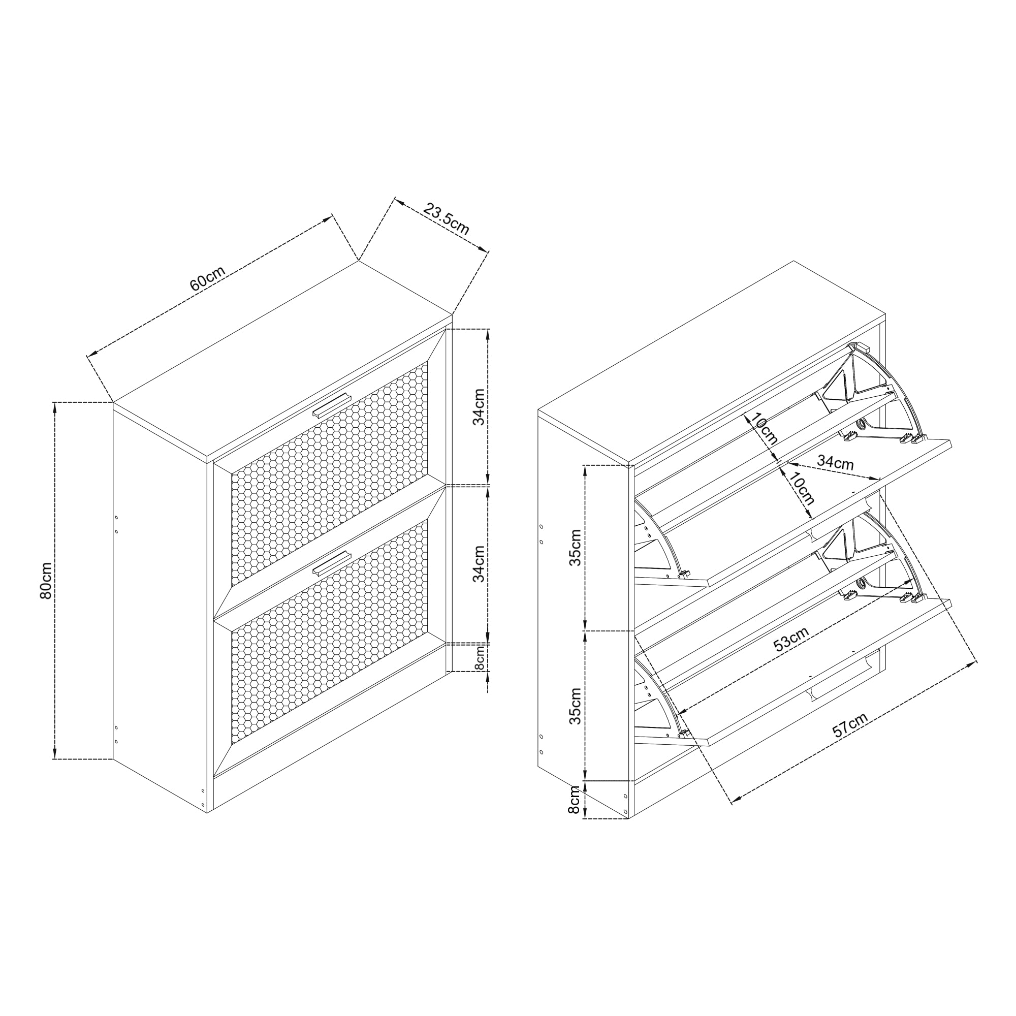 Scarpiera Vesilahti a 2 Contenitori Ribaltabili 80 x 60 x 24 cm - Effetto Rattan / Bianco [en.casa]