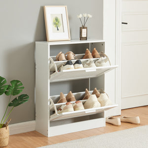 Scarpiera Vesilahti a 2 Contenitori Ribaltabili 80 x 60 x 24 cm - Effetto Rattan / Bianco [en.casa]