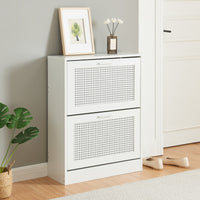 Scarpiera Vesilahti a 2 Contenitori Ribaltabili 80 x 60 x 24 cm - Effetto Rattan / Bianco [en.casa]