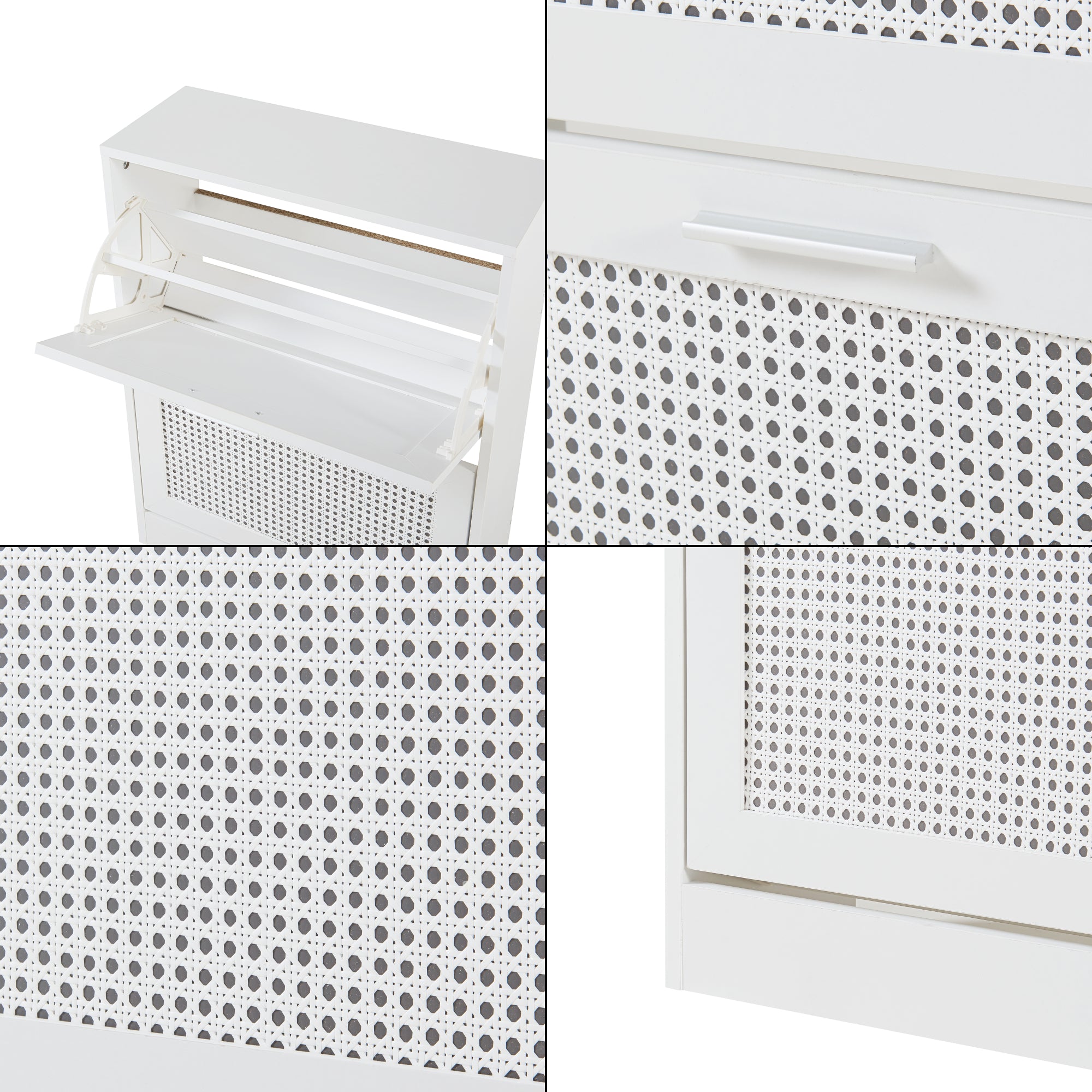 Scarpiera Vesilahti a 2 Contenitori Ribaltabili 80 x 60 x 24 cm - Effetto Rattan / Bianco [en.casa]