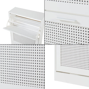 Scarpiera Vesilahti a 2 Contenitori Ribaltabili 80 x 60 x 24 cm - Effetto Rattan / Bianco [en.casa]