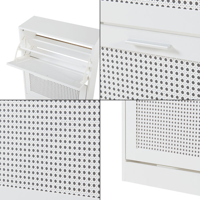 Scarpiera Vesilahti a 2 Contenitori Ribaltabili 80 x 60 x 24 cm - Effetto Rattan / Bianco [en.casa]