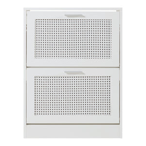 Scarpiera Vesilahti a 2 Contenitori Ribaltabili 80 x 60 x 24 cm - Effetto Rattan / Bianco [en.casa]