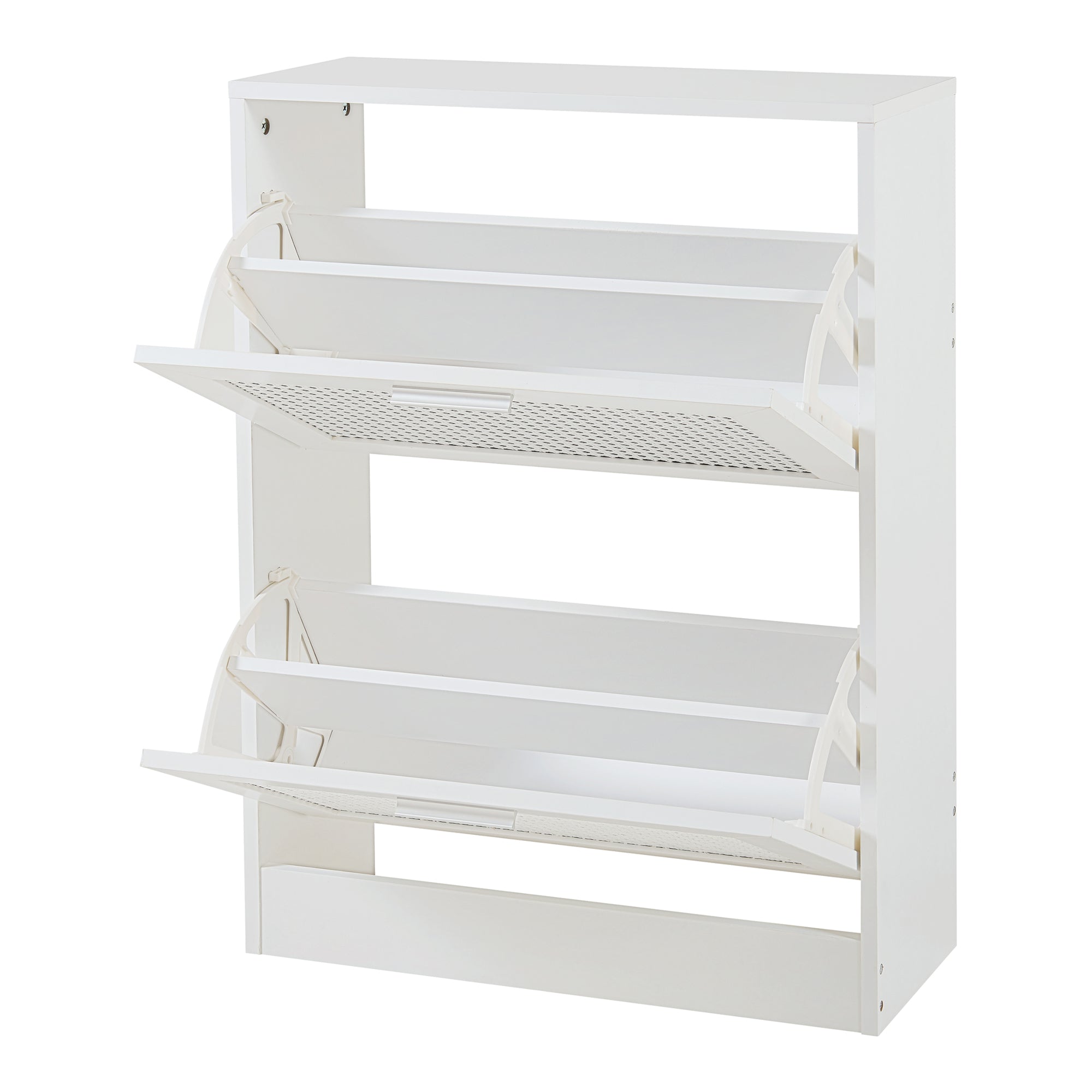 Scarpiera Vesilahti a 2 Contenitori Ribaltabili 80 x 60 x 24 cm - Effetto Rattan / Bianco [en.casa]