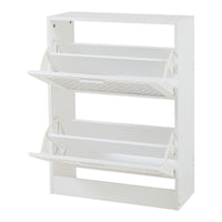 Scarpiera Vesilahti a 2 Contenitori Ribaltabili 80 x 60 x 24 cm - Effetto Rattan / Bianco [en.casa]