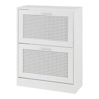 Scarpiera Vesilahti a 2 Contenitori Ribaltabili 80 x 60 x 24 cm - Effetto Rattan / Bianco [en.casa]