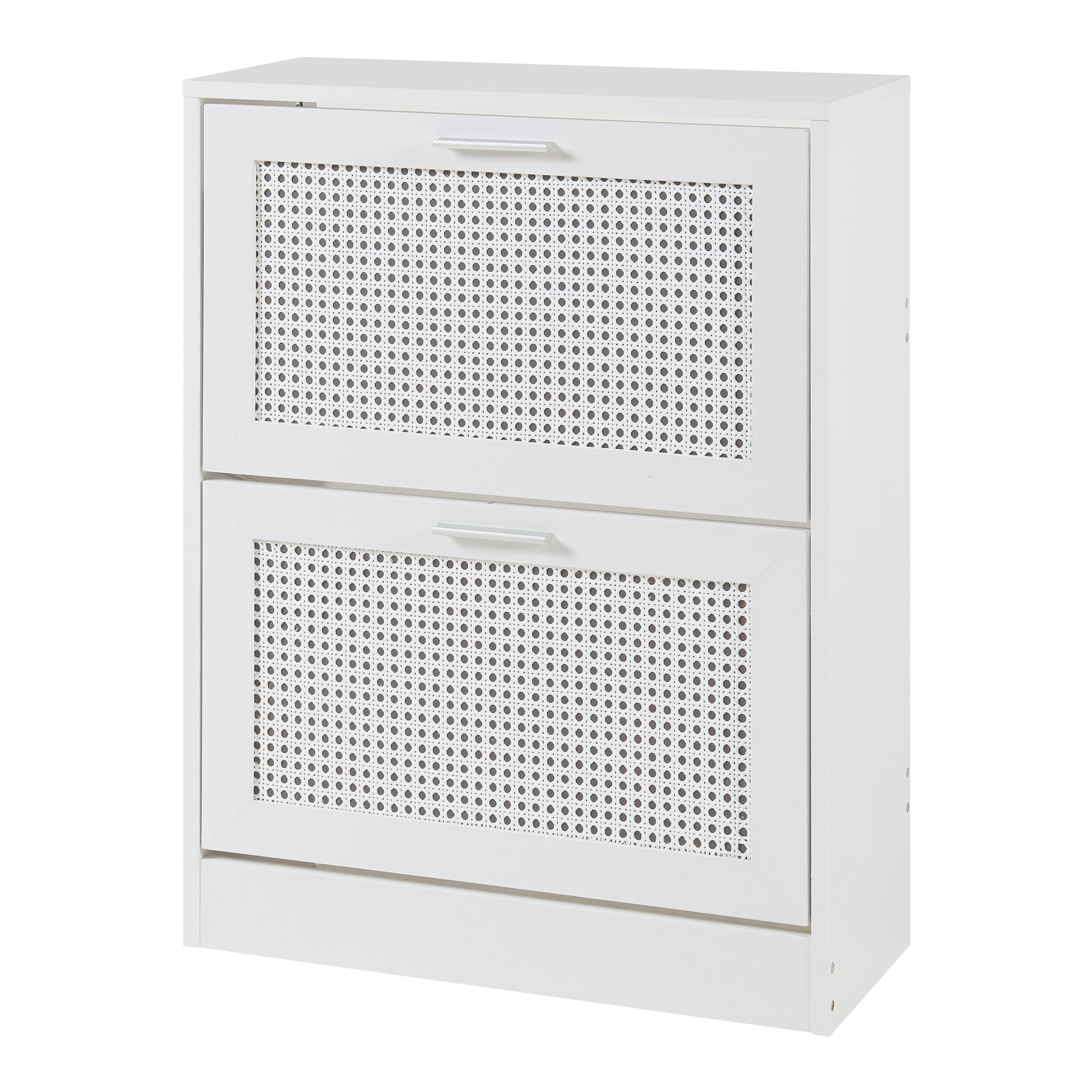 Scarpiera Vesilahti a 2 Contenitori Ribaltabili 80 x 60 x 24 cm - Effetto Rattan / Bianco [en.casa]