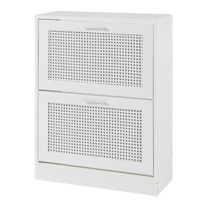 Scarpiera Vesilahti a 2 Contenitori Ribaltabili 80 x 60 x 24 cm - Effetto Rattan / Bianco [en.casa]