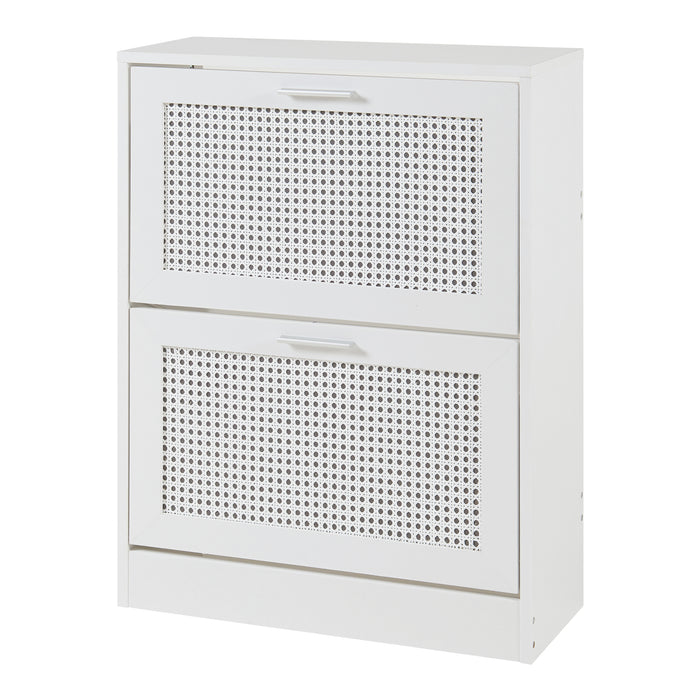 Scarpiera Vesilahti a 2 Contenitori Ribaltabili 80 x 60 x 24 cm - Effetto Rattan / Bianco [en.casa]