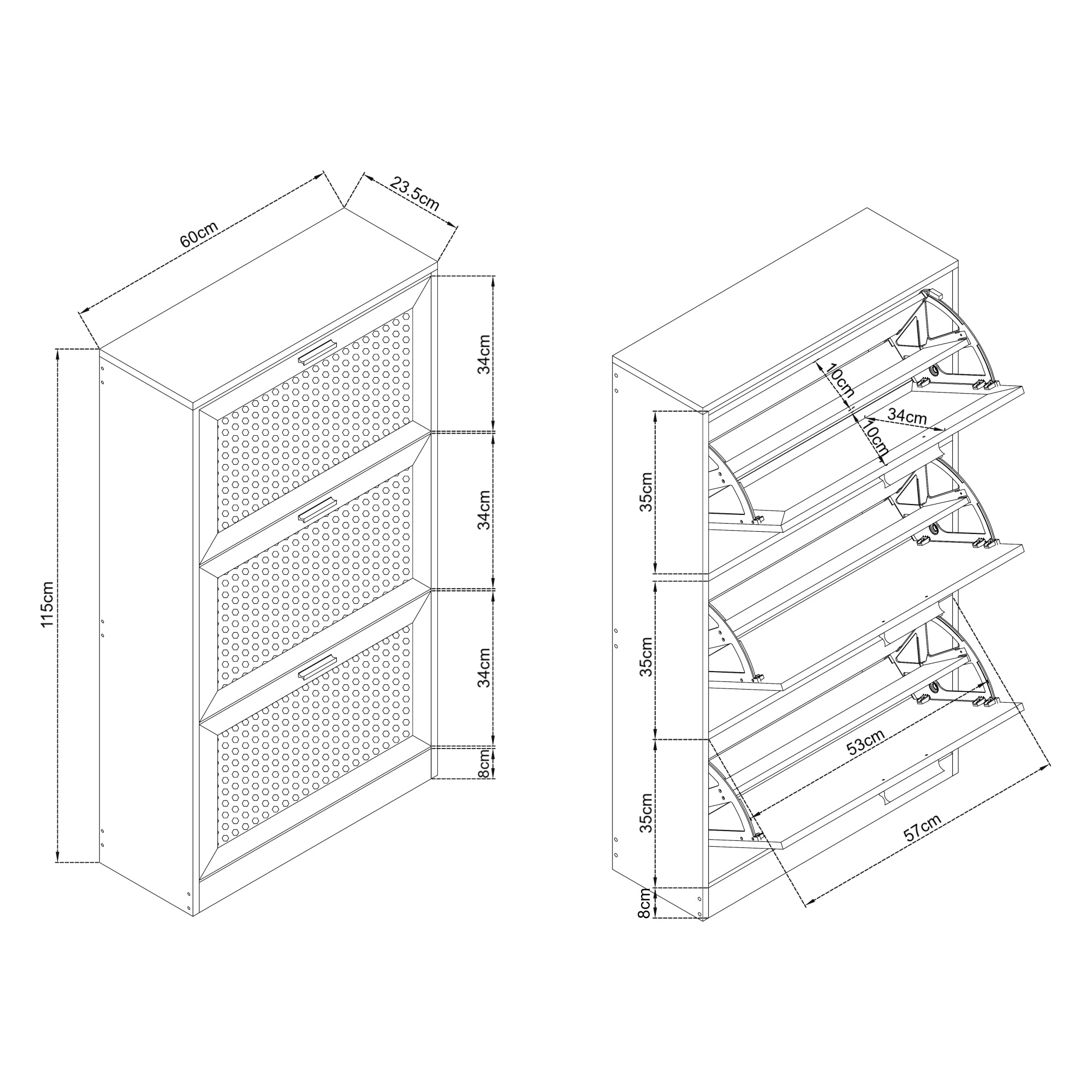 Scarpiera Vesilahti a 3 Contenitori Ribaltabili 115 x 60 x 24 cm - Effetto Rattan / Bianco [en.casa]